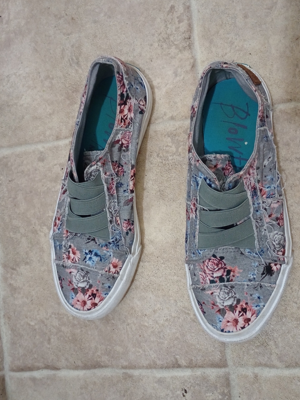 Blowfish Gray Floral Slip-On Sneakers with Elastic Straps